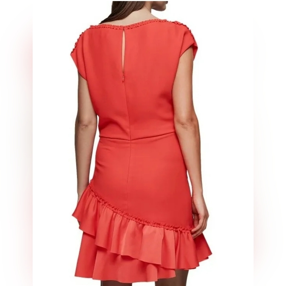 NWT Reiss Cecilia Sleeve Frill Detail Red Dress Size 4 - Picture 4 of 16
